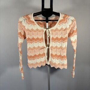 Boho Crochet XS Knit Tie Bell Sleeve Striped Cardigan Hippie Indie Festival Y2K